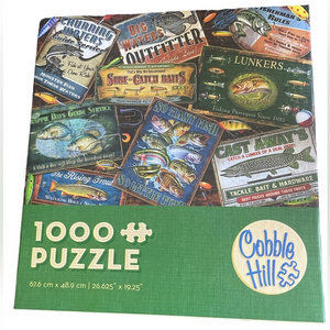 Cobble Hill Fish Signs 1000‎ Piece Jigsaw Puzzle Lake Cabin Hobby